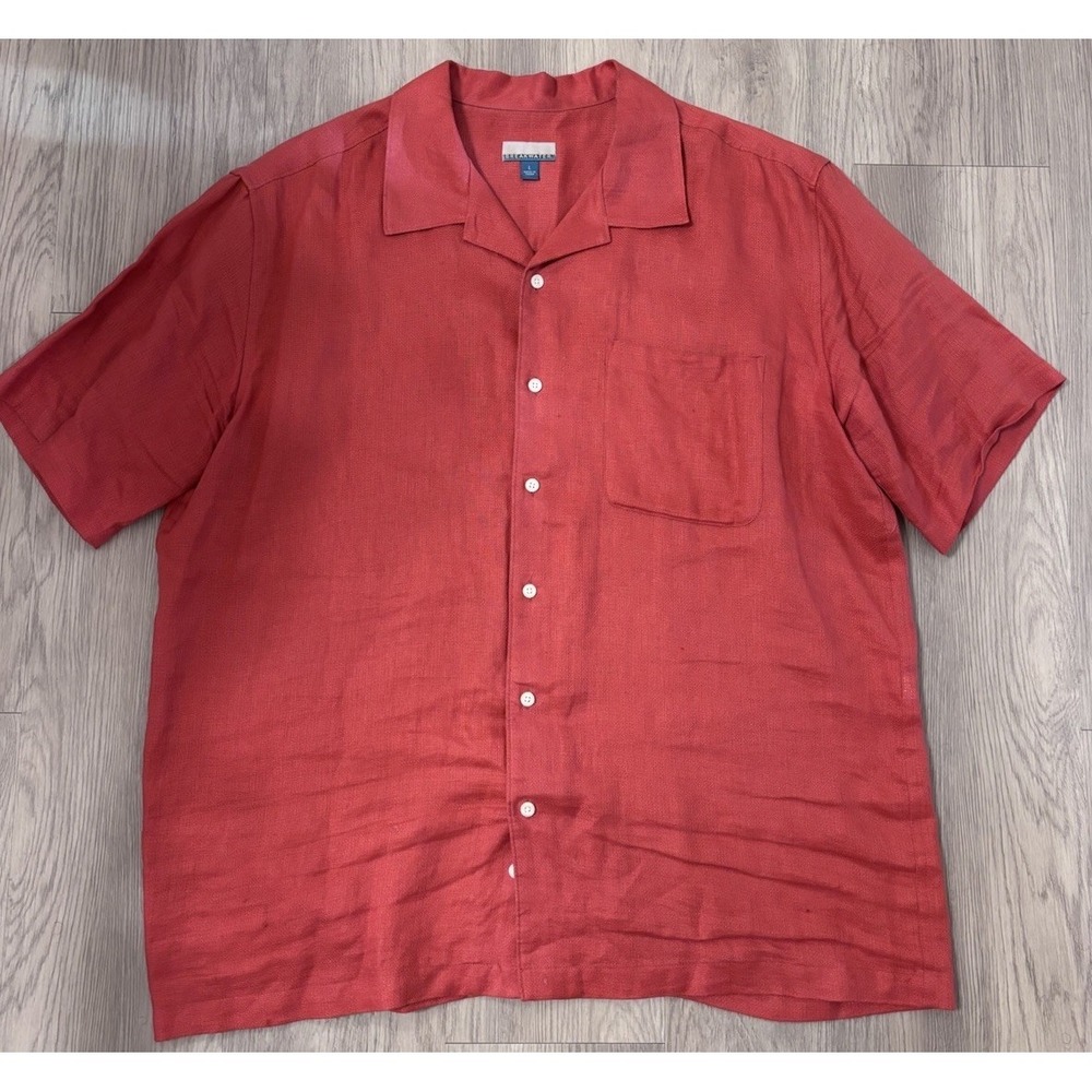 Breakwater Men's Large Button Down Shirt Burnt Orange Short Sleeve 100% Linen